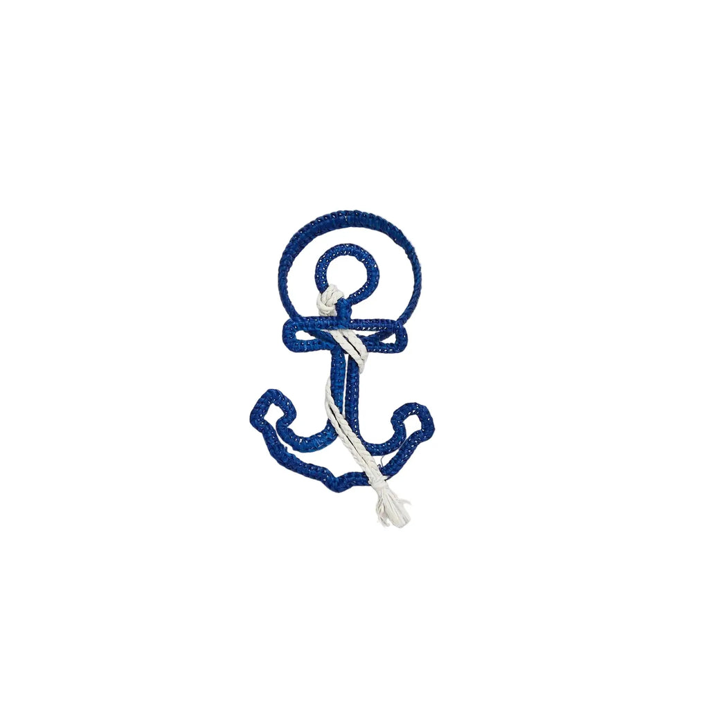 Coastal set of four blue and white anchor napkin rings for beach house table settings