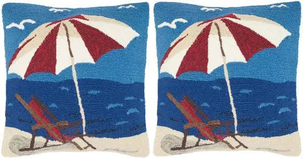 Beach chair themed throw pillow designed for beach house sofas and chairs.