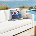 Square throw pillow featuring a beach chair design for coastal home styling.