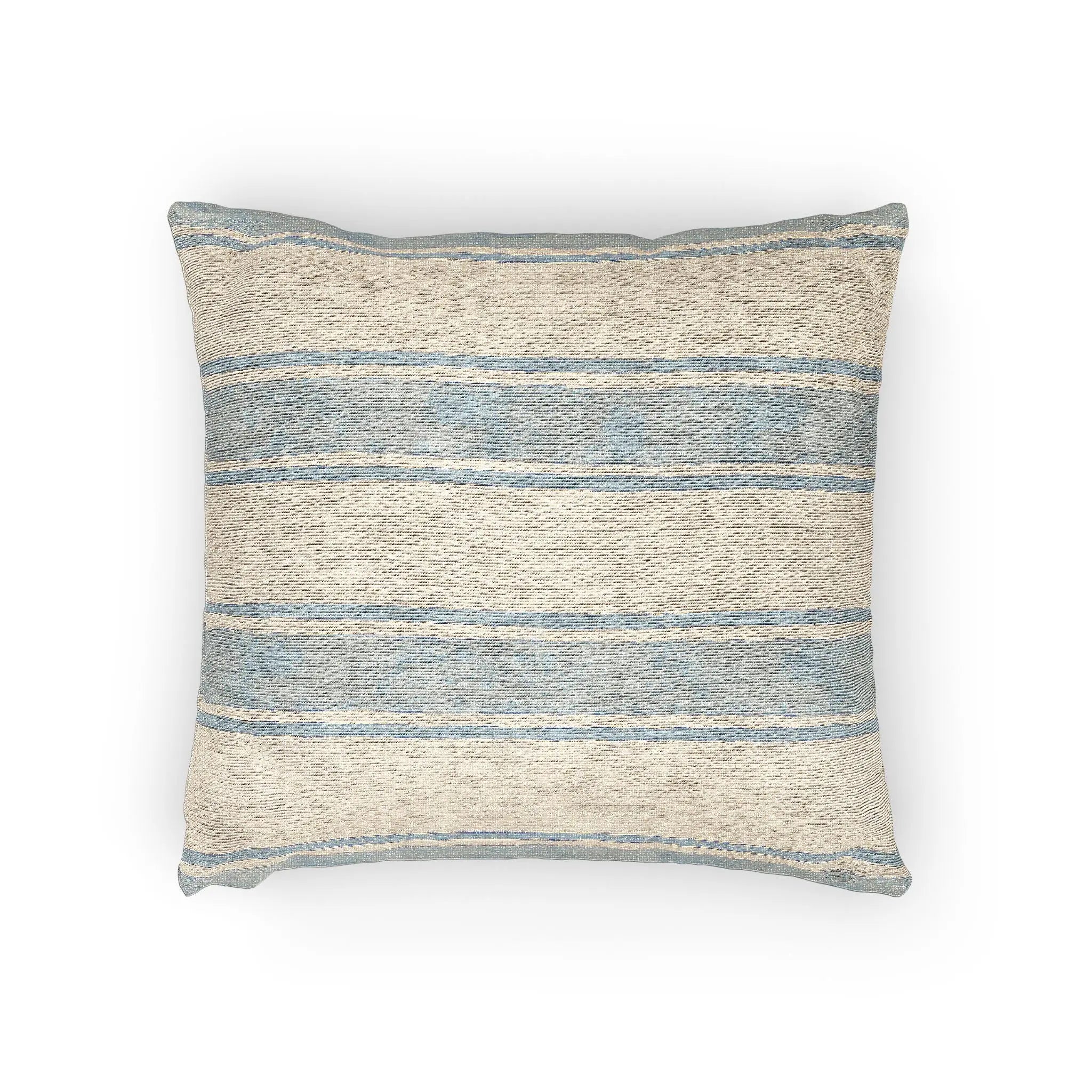 Coastal Blue & White Striped Woven Pillow with textured weave and nautical stripe for a sun-kissed seaside vibe.