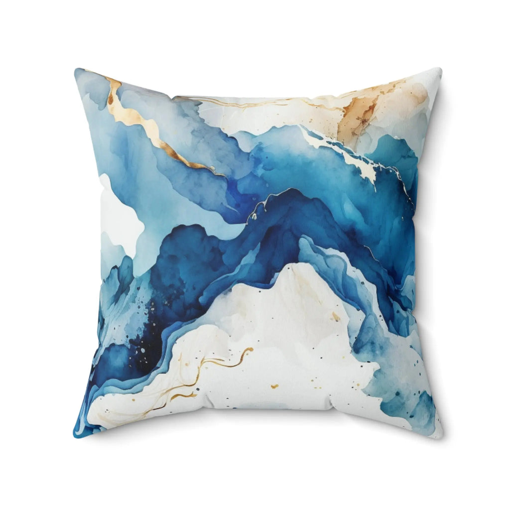 Azure Marble Pillow with ocean-blue marble pattern and gold veins.