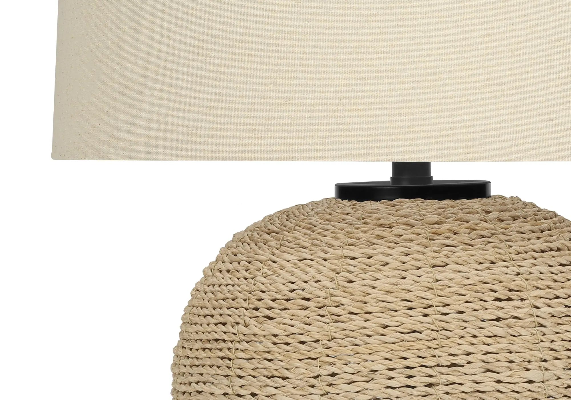 25" Coastal Table Lamp with Rattan Base & Linen Drum Shade HouseOfZazla