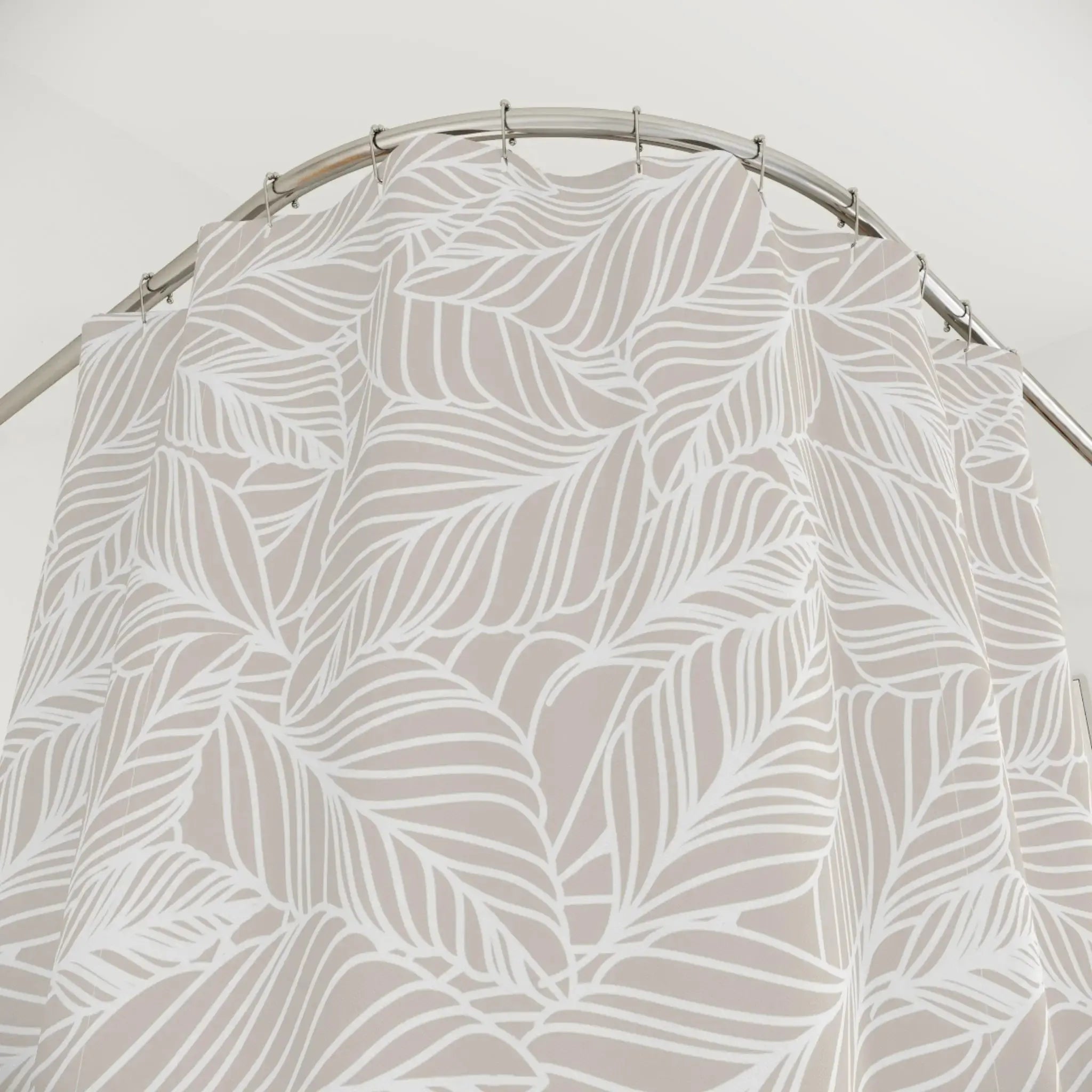 Minimalist leaf pattern bath curtain in calming neutral tones