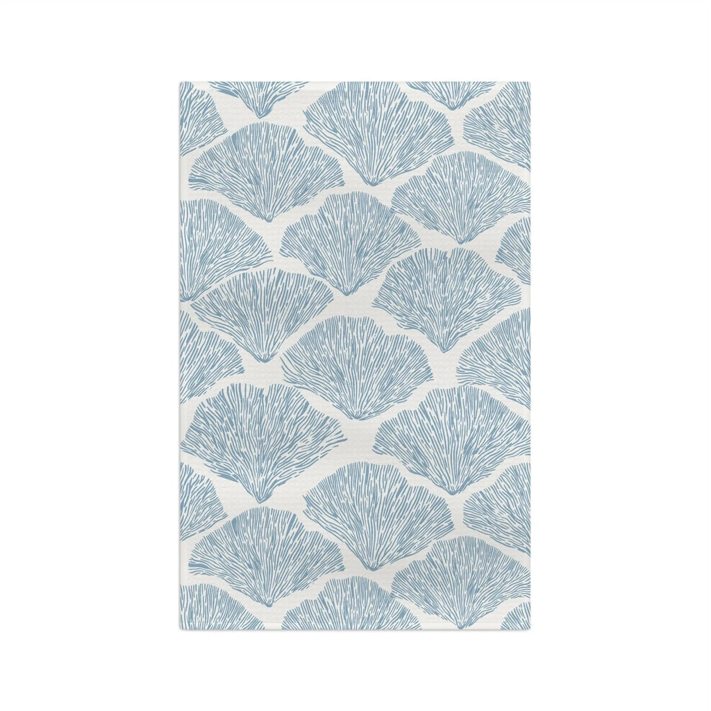 Blue Seashell Microfiber Tea Towel blue seashell pattern for seaside home decor.