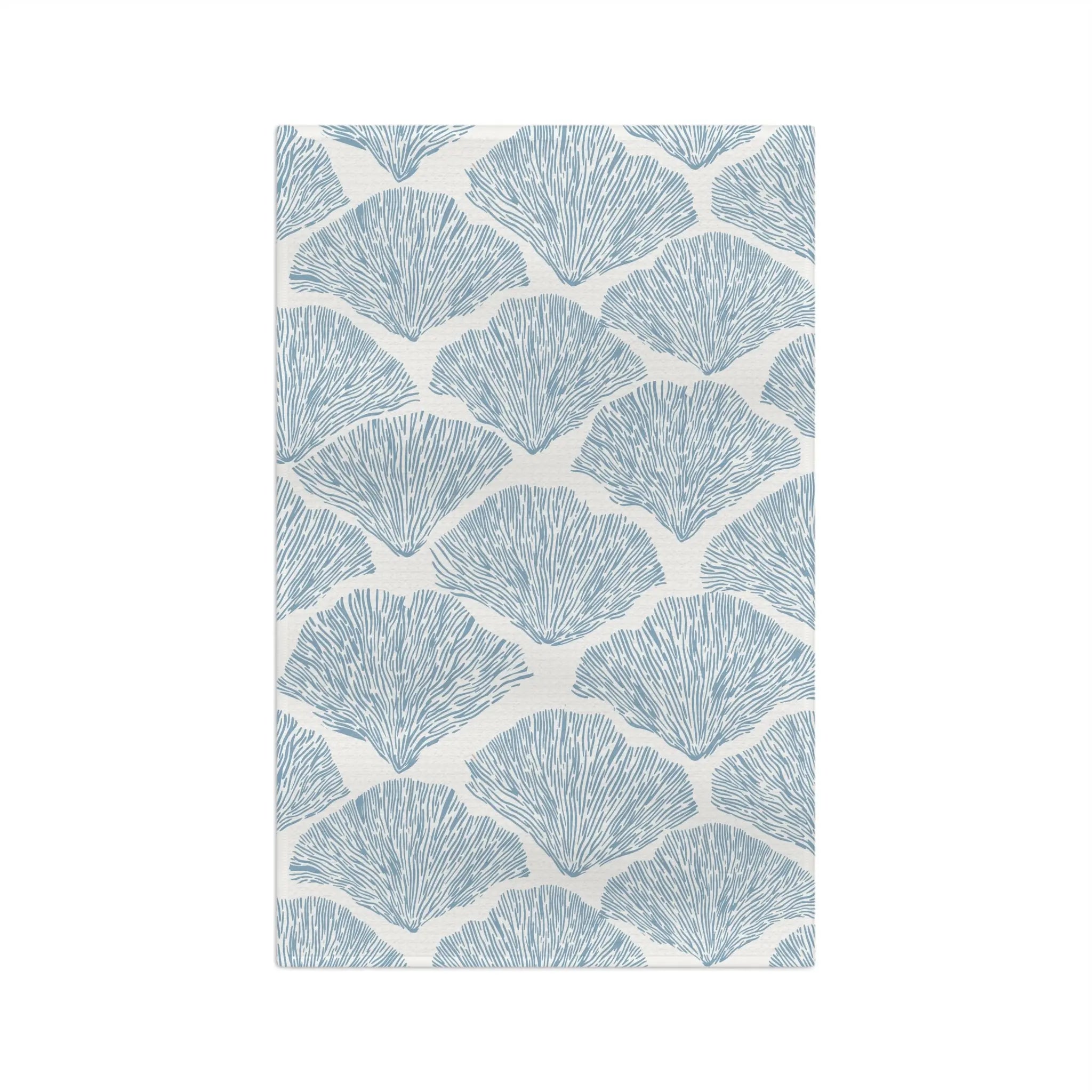 Blue Seashell Microfiber Tea Towel blue seashell pattern for seaside home decor.