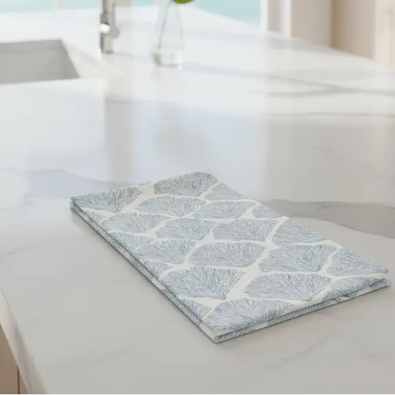 blue coral kitchen towel for coastal kitchen decor
