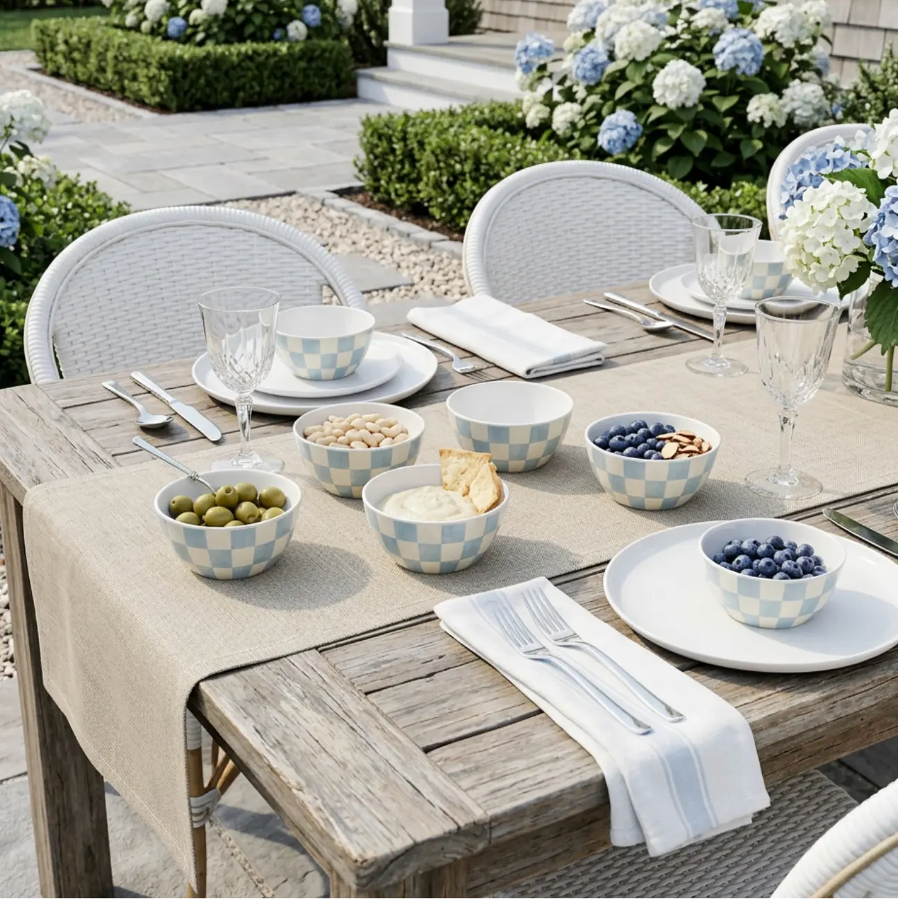 Light Blue Checkered Bowls - Set of 4 Timeless Luxe Boutique