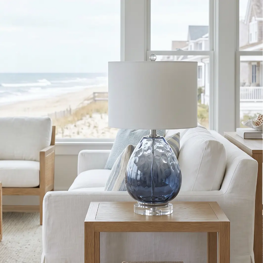 Coastal blue gradient glass lamp for bedside or living room