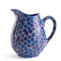 Coastal blue pitcher with handle, ceramic water jug for kitchen or dining table.