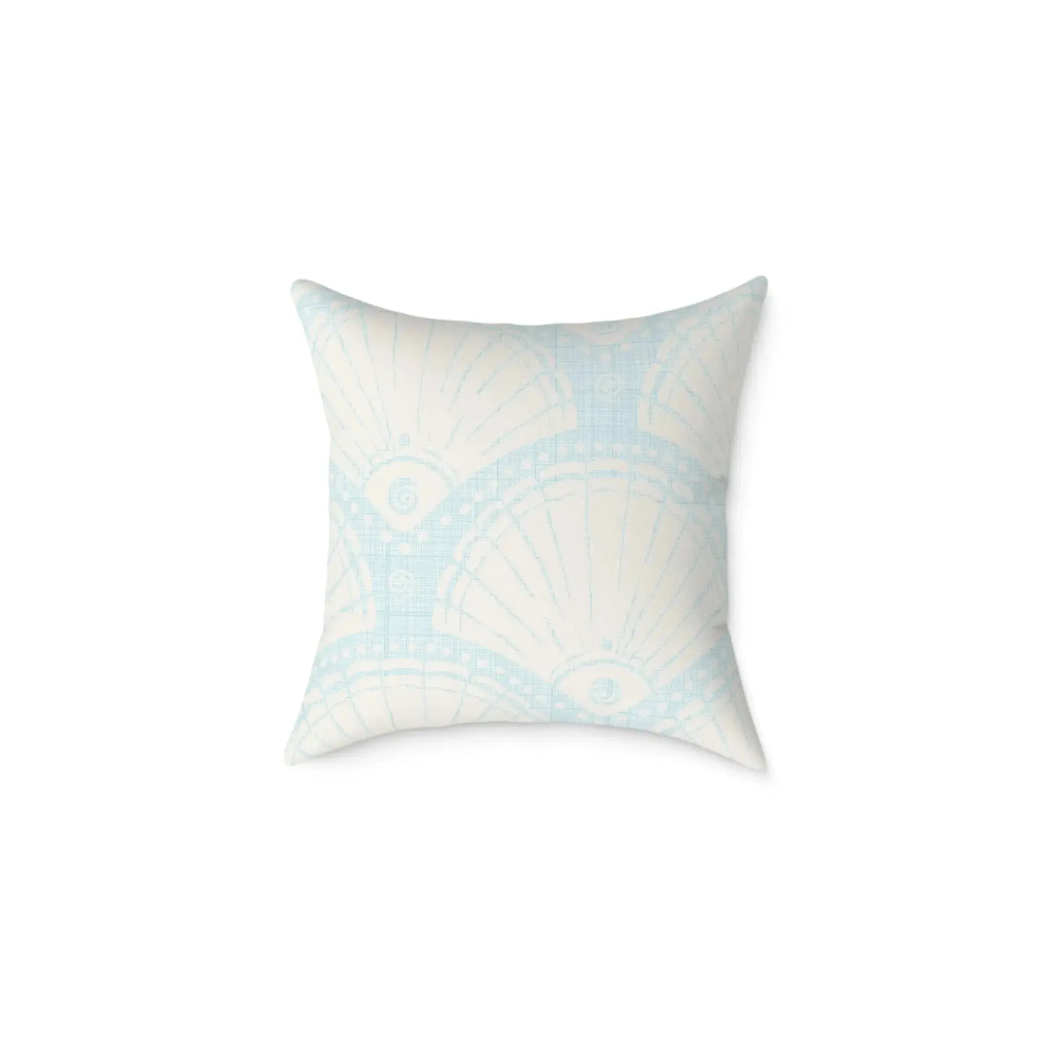 Seashell Fan Pattern Square Poly Canvas Pillow | Coastal Blue Throw Pillow  Home Decor