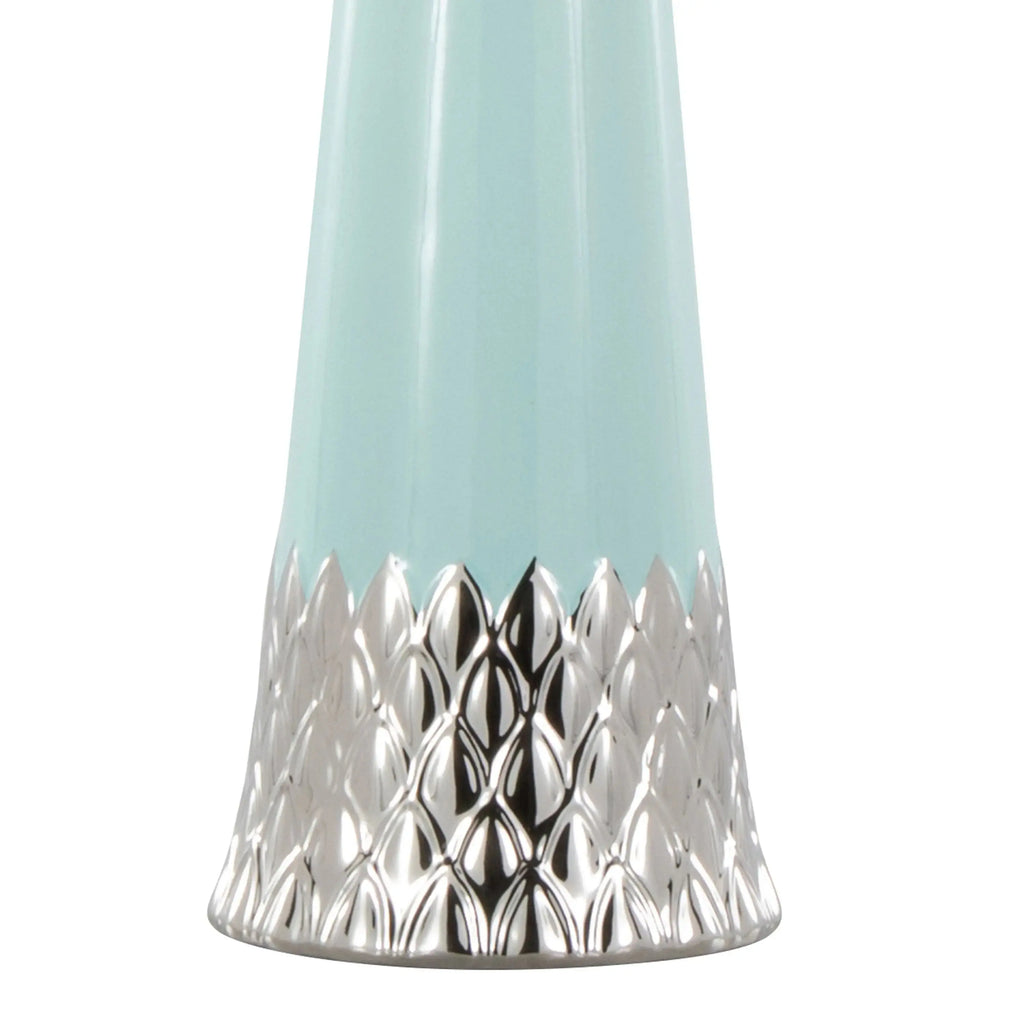 Blue and silver ceramic bedside lamp with elegant finish