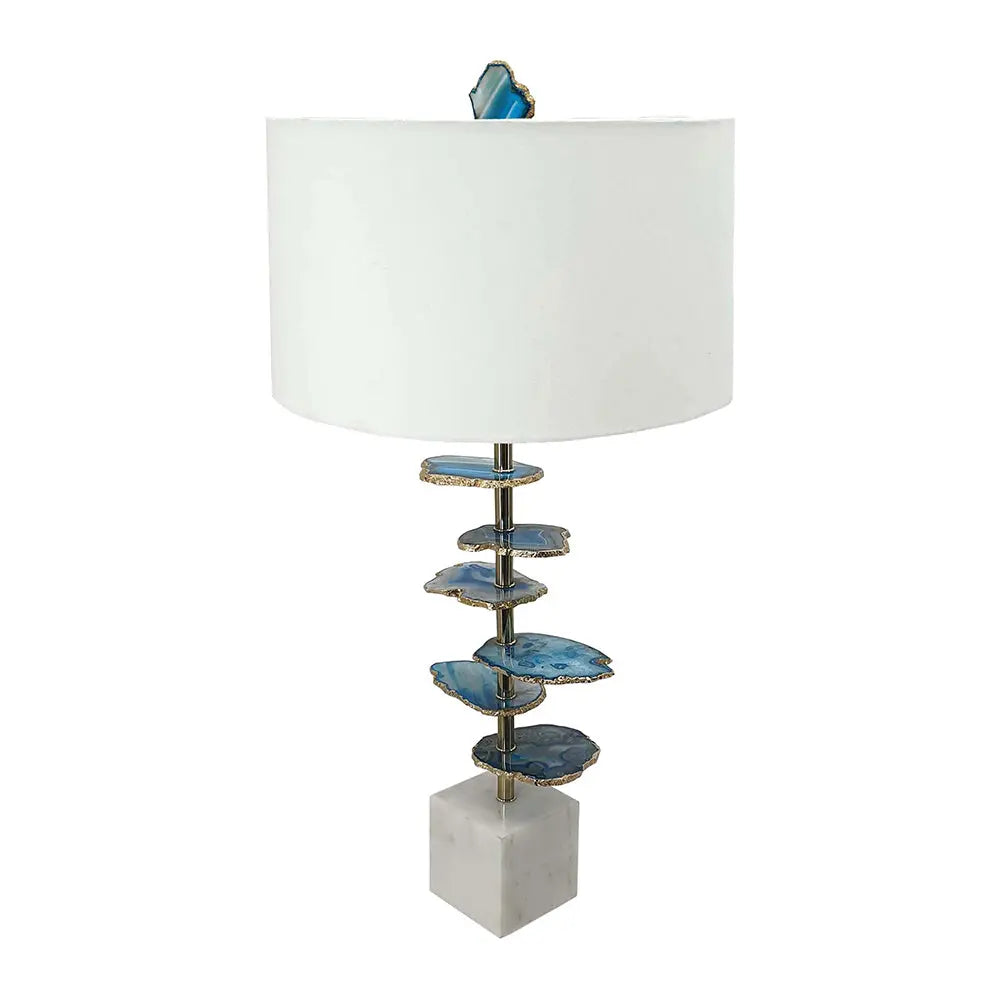 Coastal Blue & White Agate Table Lamp with Marble Base HouseOfZazla