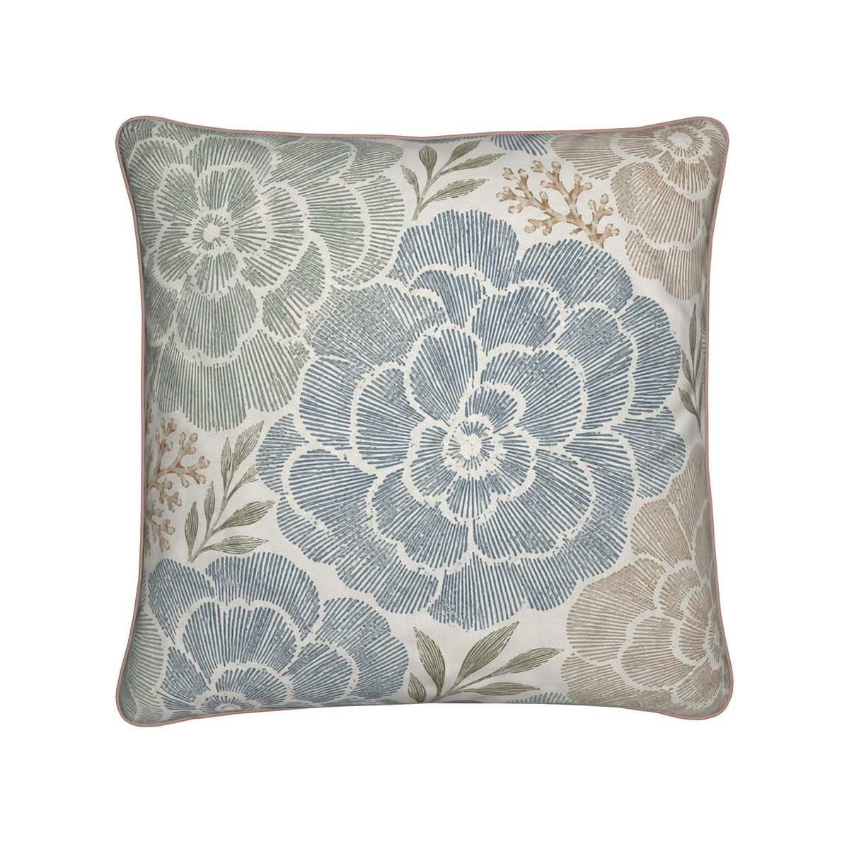 Blue and white floral decorative pillow for a coastal living room, beach house sofa, or accent chair