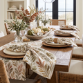 Set of four linen dinner napkins featuring an coastal floral design for fall entertaining