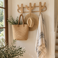 Handmade cactus-shaped rattan wall hook featuring a natural woven finish and multiple hanging points.