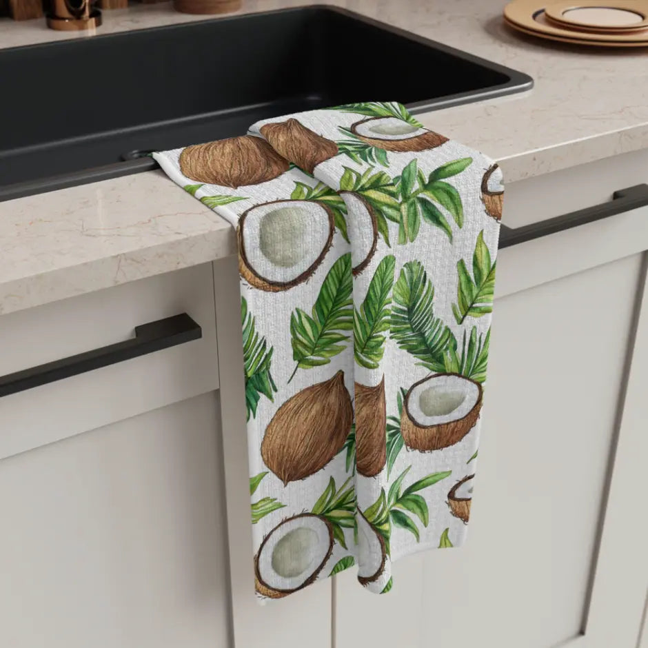 Tropical Coconut Dish Towel Printify