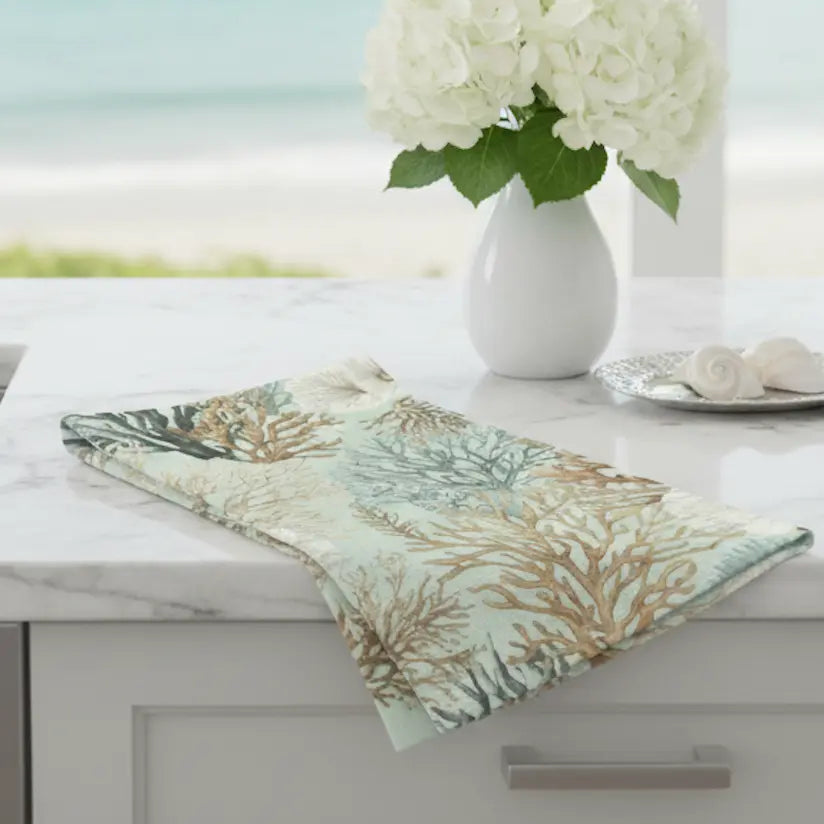 Coastal Coral Reef Kitchen Towel Printify