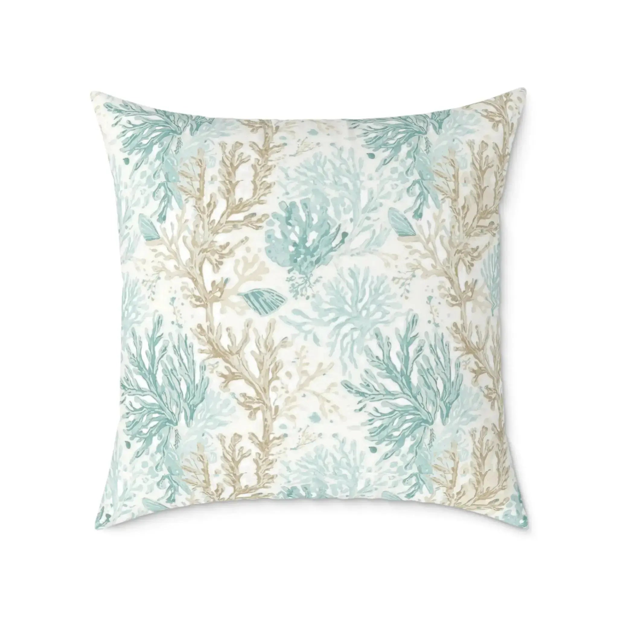 Light blue aqua throw pillow with coral reed design