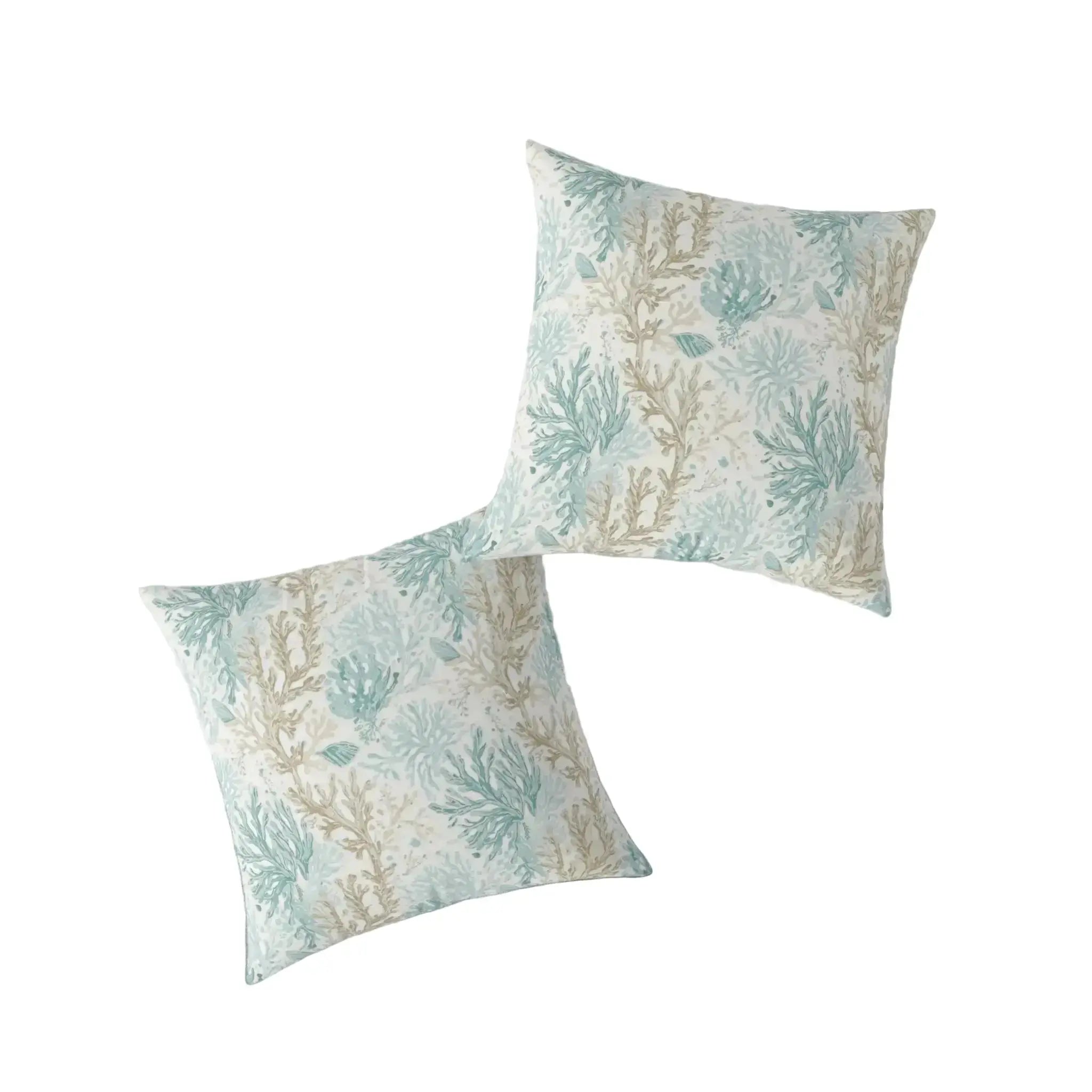 Closeup of coral reef foliage print on polyester canvas pillow