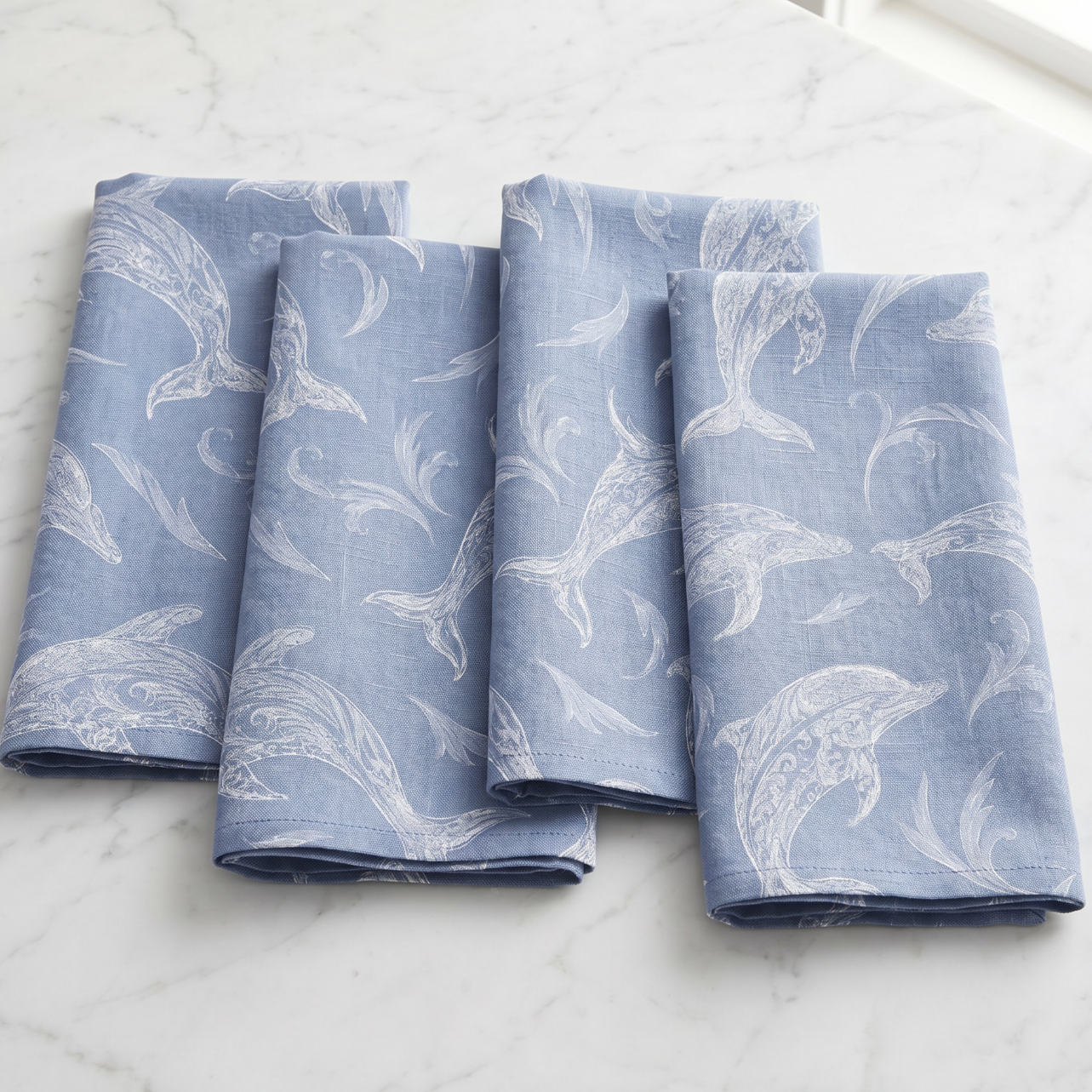 Coastal dolphin linen napkins set of 4 styled on a beach house dining table