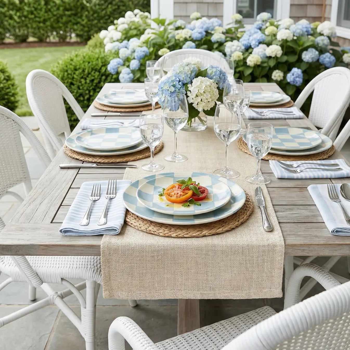 Light Blue Checkered Appetizer plates Timeless Luxe Boutique