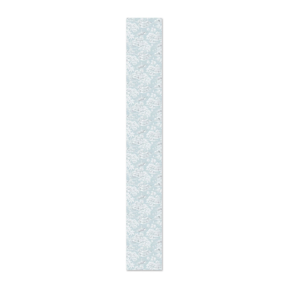 Coastal wallpaper depicting waterfront houses, sailboats, palm trees, and peaceful ocean scenery.