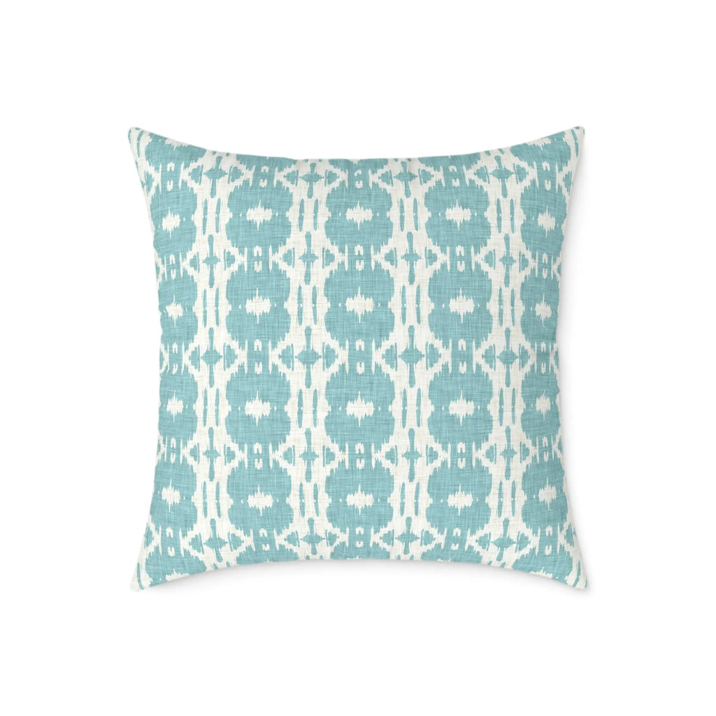 Bali Coast Ikat Pillow in teal and pale aqua with a softly blurred ikat pattern.