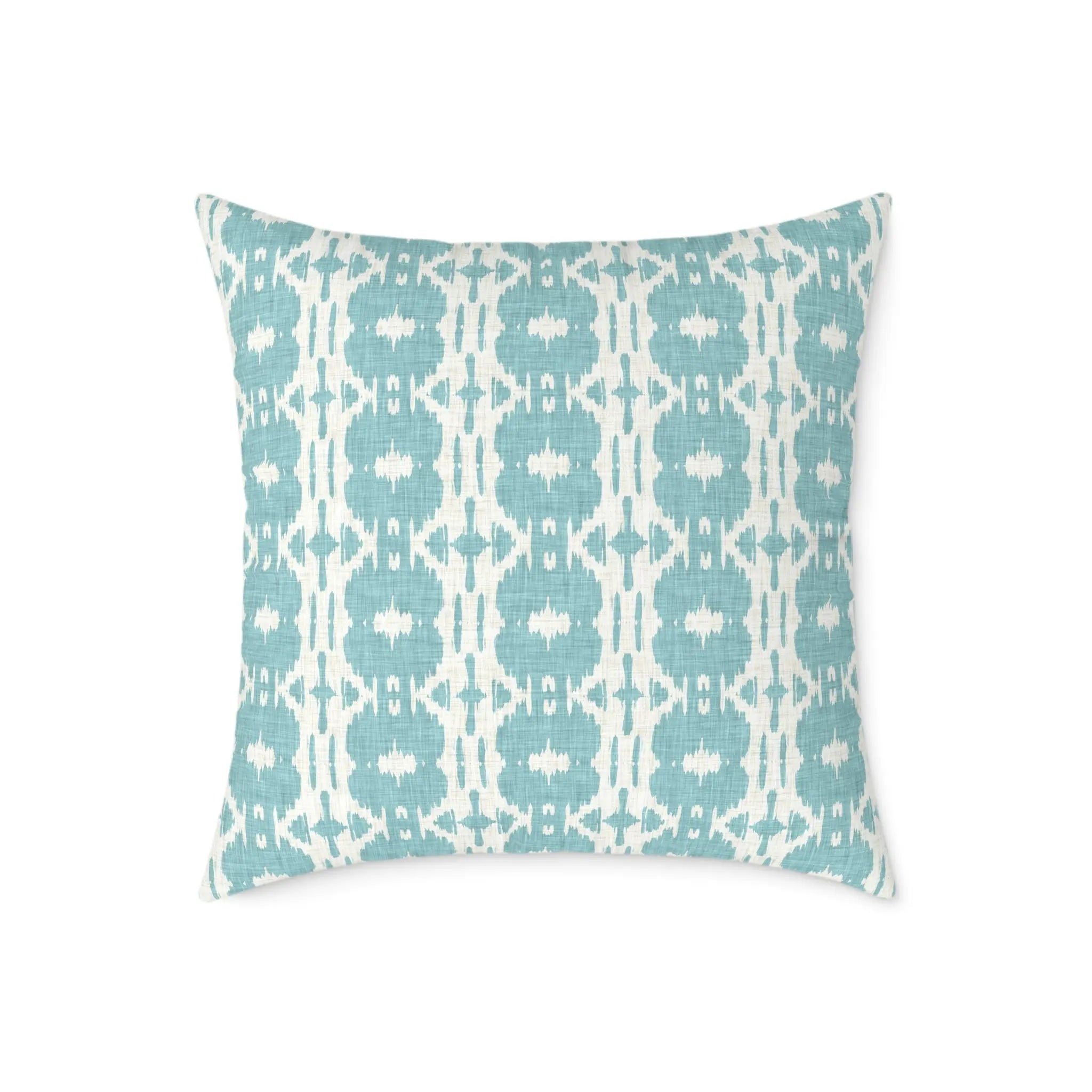 Bali Coast Ikat Pillow in teal and pale aqua with a softly blurred ikat pattern.