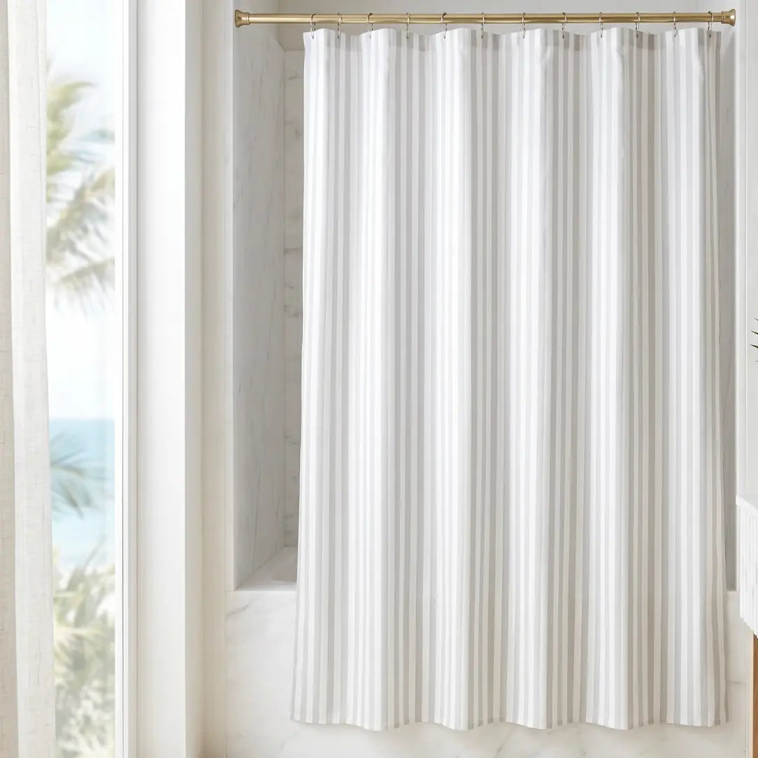 Classic gray striped shower curtain for modern bathroom