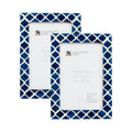 Casablanca Medianoche royal blue and ivory resin inlay picture frame set of 2 styled in a coastal beach house living room.