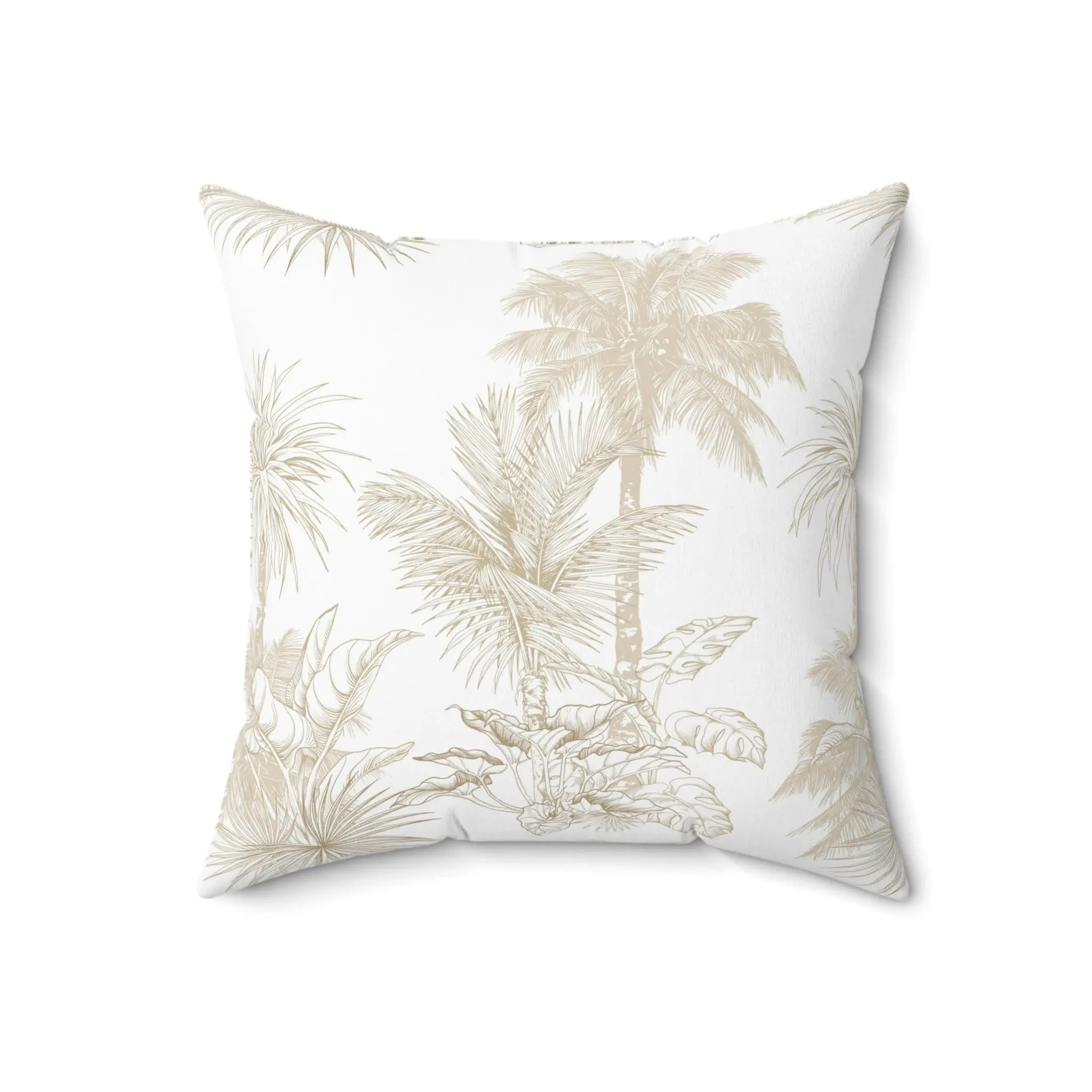 Biscayne Palm Throw Pillow with neutral beige palm botanical sketch on white ground.