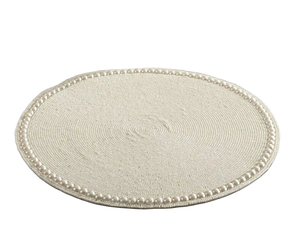 Coastal pearl border placemats for an elevated seaside-inspired tablescape.