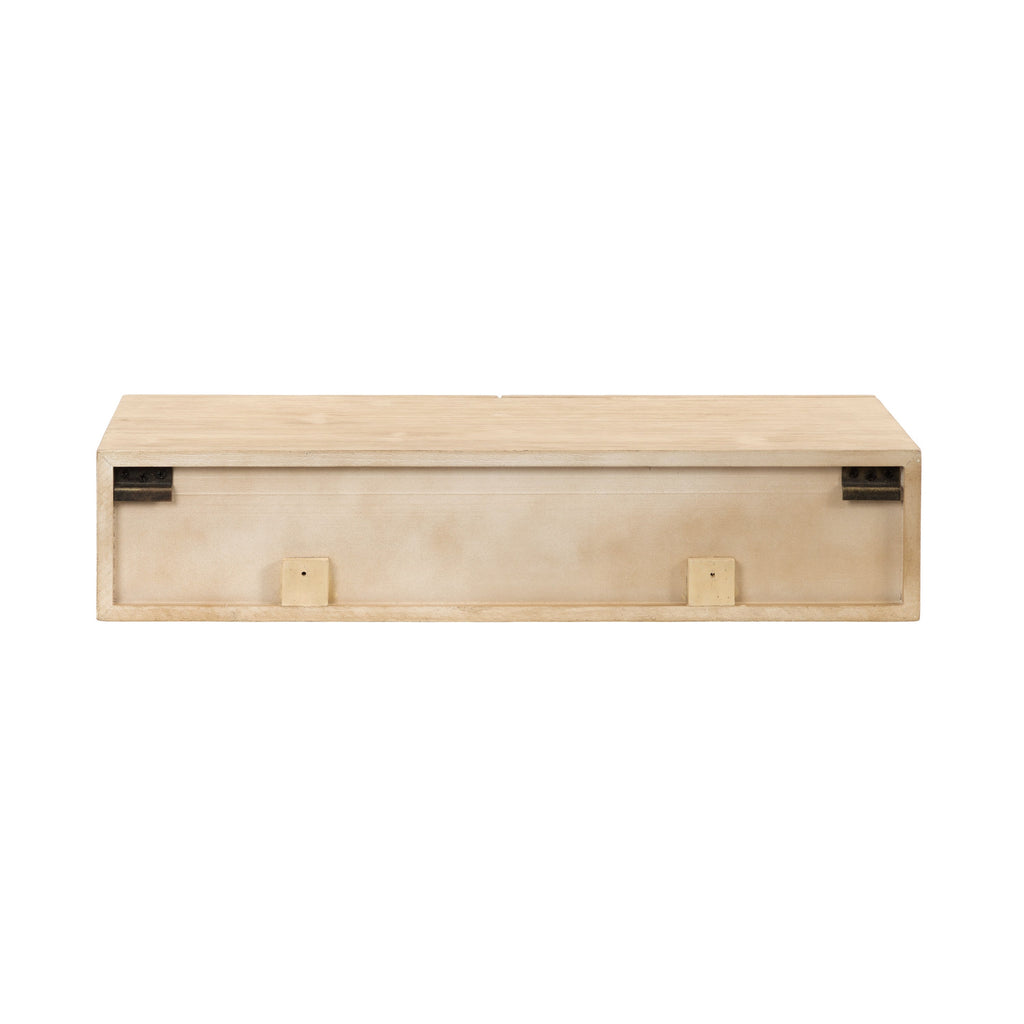 Coastal rattan wall console with two storage drawers for a beach house entryway or hallway