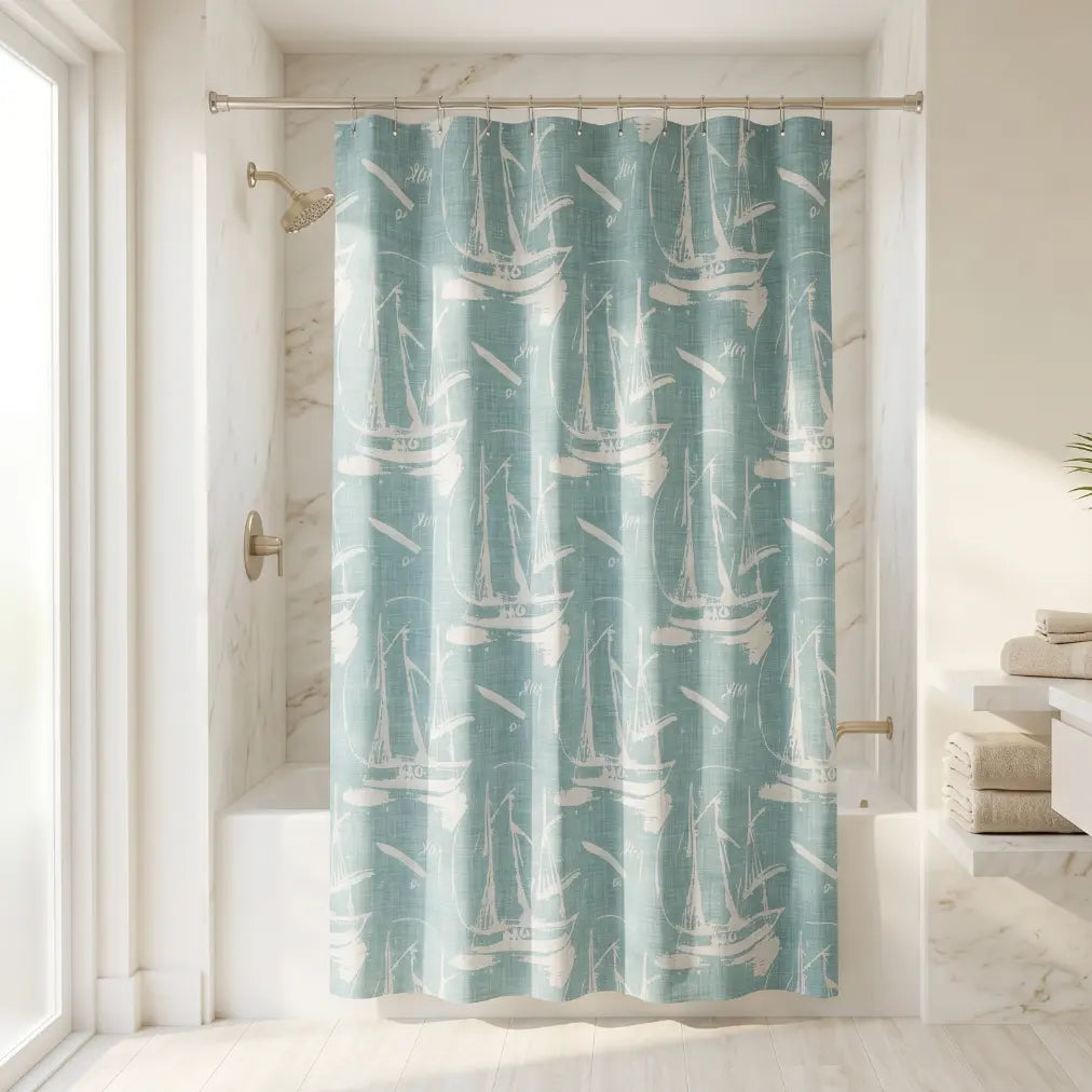 Coastal sailboat shower curtain with nautical ocean-inspired design