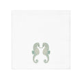 Mint Seahorse Face Towel featuring two teal seahorses facing each other on a white washcloth