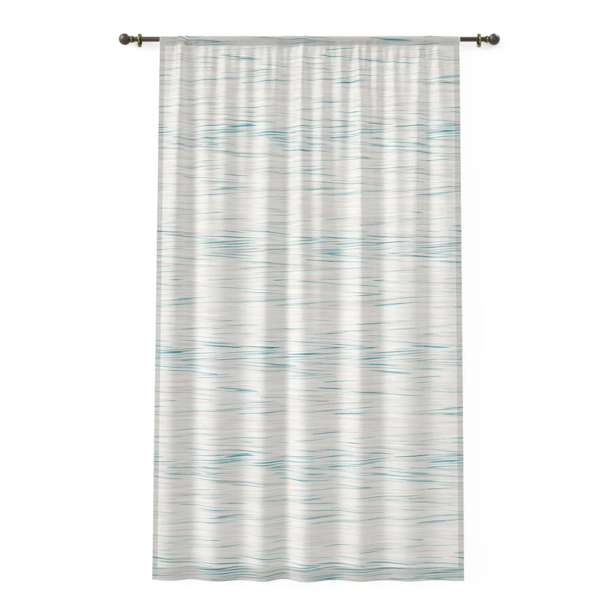 Coastal sheer curtains featuring delicate blue and aqua stripes