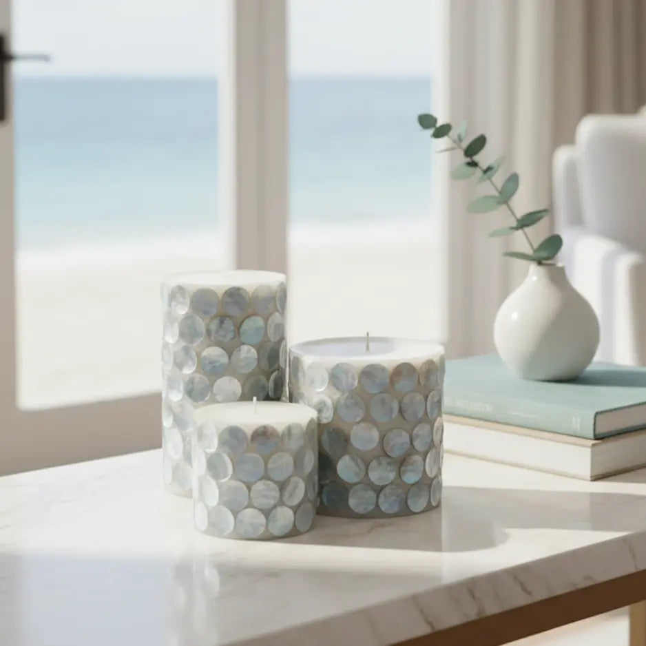 Mother of Pearl Shell Accent Candles Loving Coastal Living
