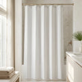 Gray and white stripe shower curtain with modern coastal design