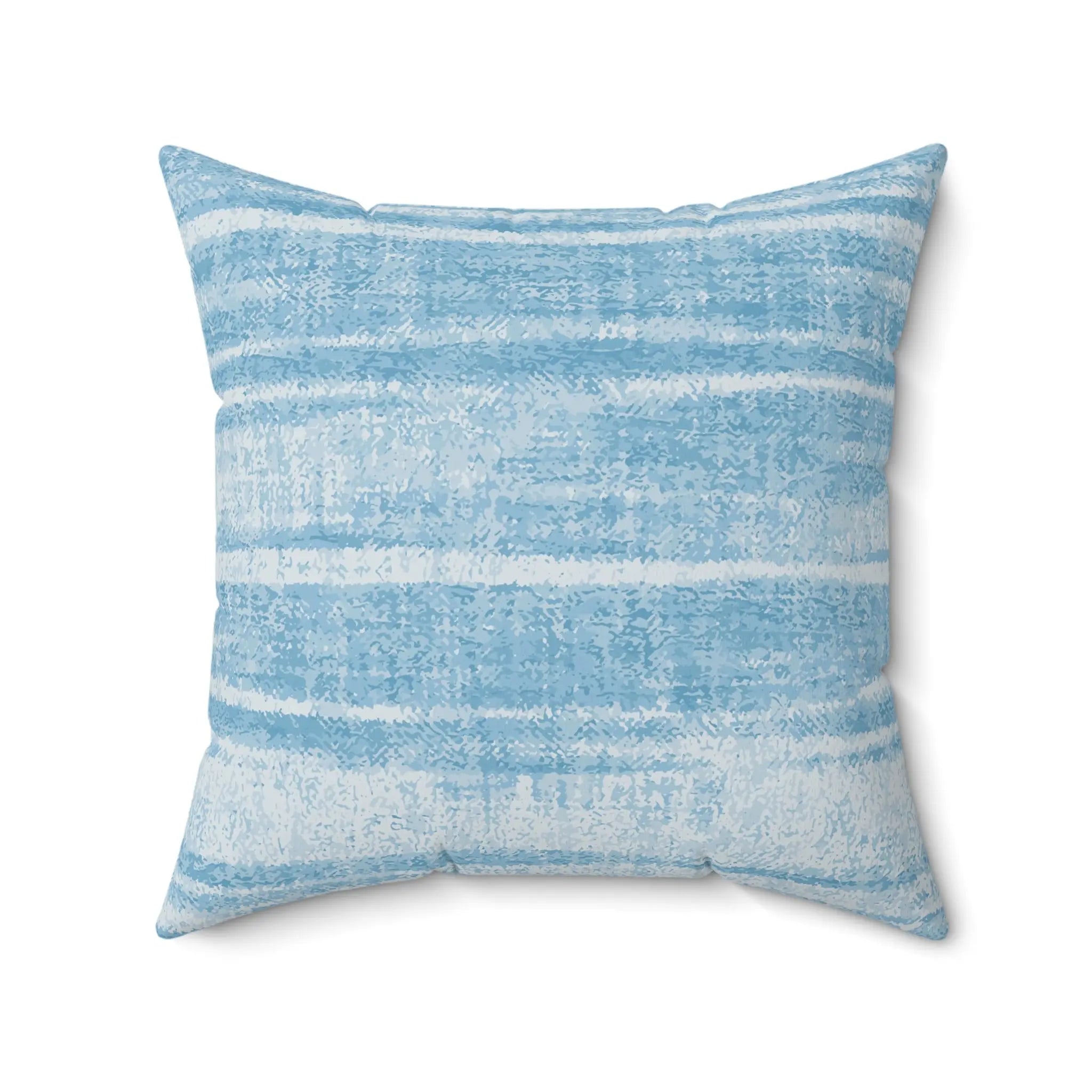 Blue striped coastal throw pillow with pale blue and white watercolor horizontal stripes for a breezy coastal look.