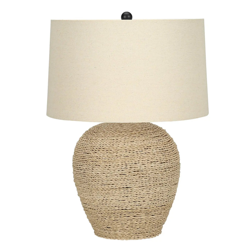 25" Coastal Table Lamp with Rattan Base & Linen Drum Shade HouseOfZazla