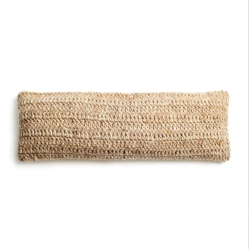 Cure Hand Crochet Large Lumbar Pillow, beige chunky-knit throw pillow.