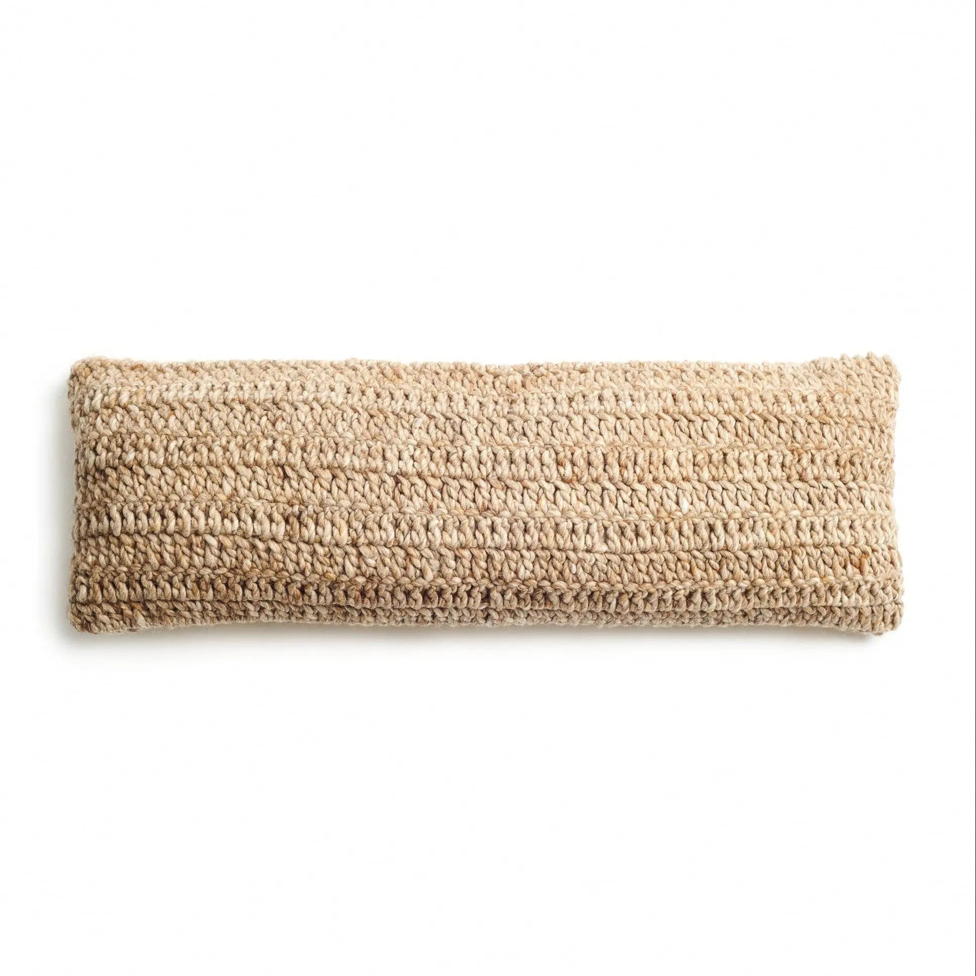 Cure Hand Crochet Large Lumbar Pillow, beige chunky-knit throw pillow.