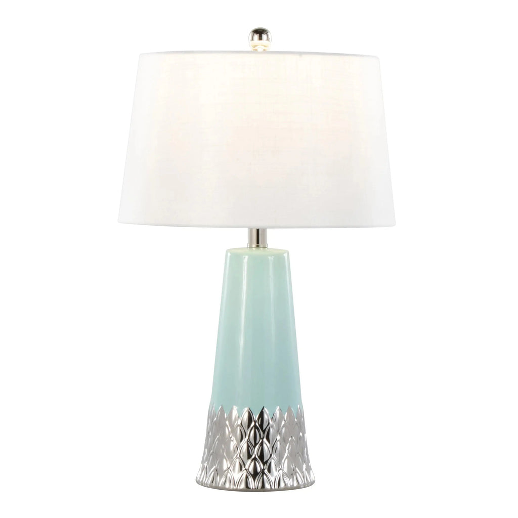 Contemporary blue ceramic lamp with Tiffany finish and silver accents