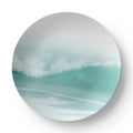 Closeup of blue coastal wave design on dinner plate