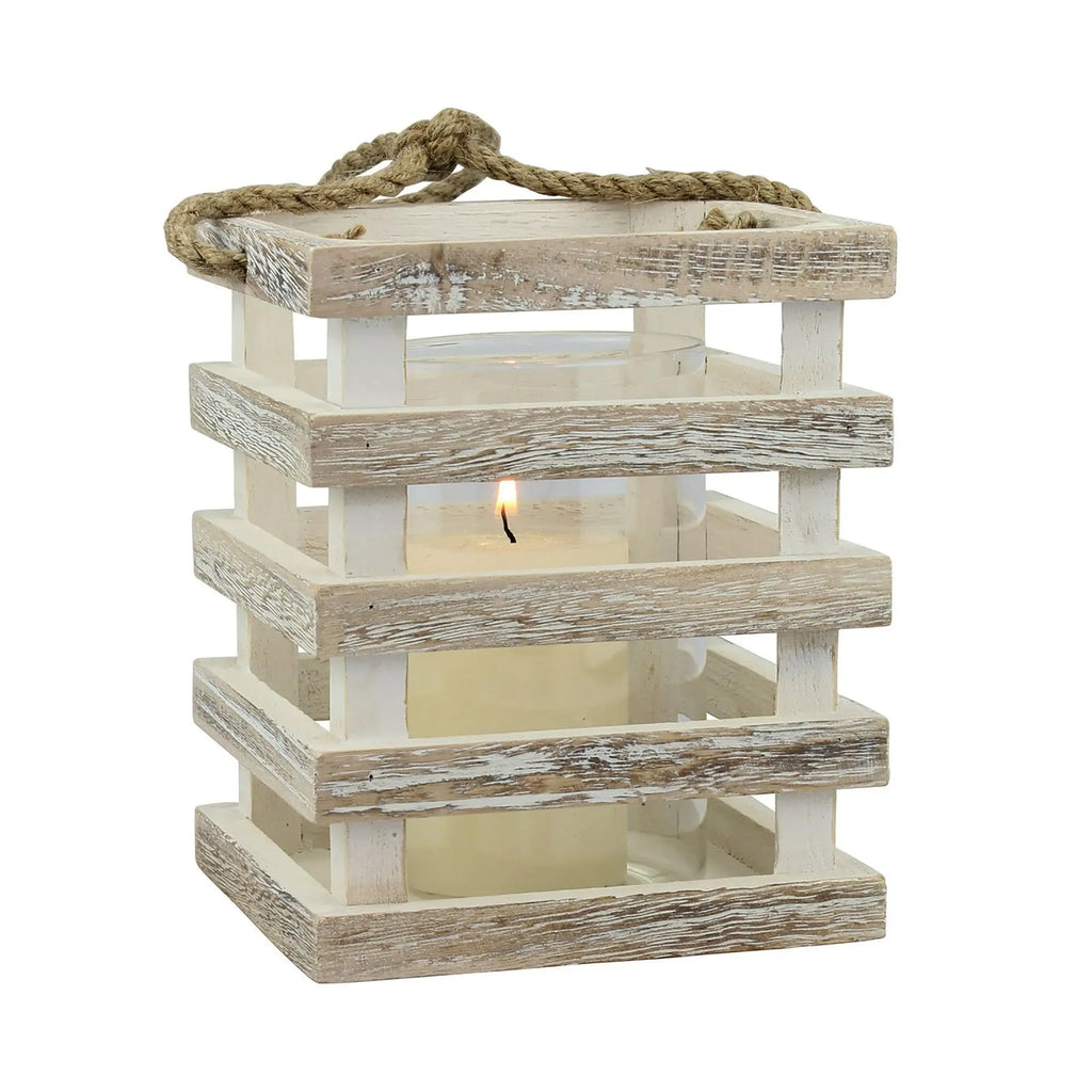 Coastal Wood Candle Holder with Glass Cylinder EasyOptionXY LLC