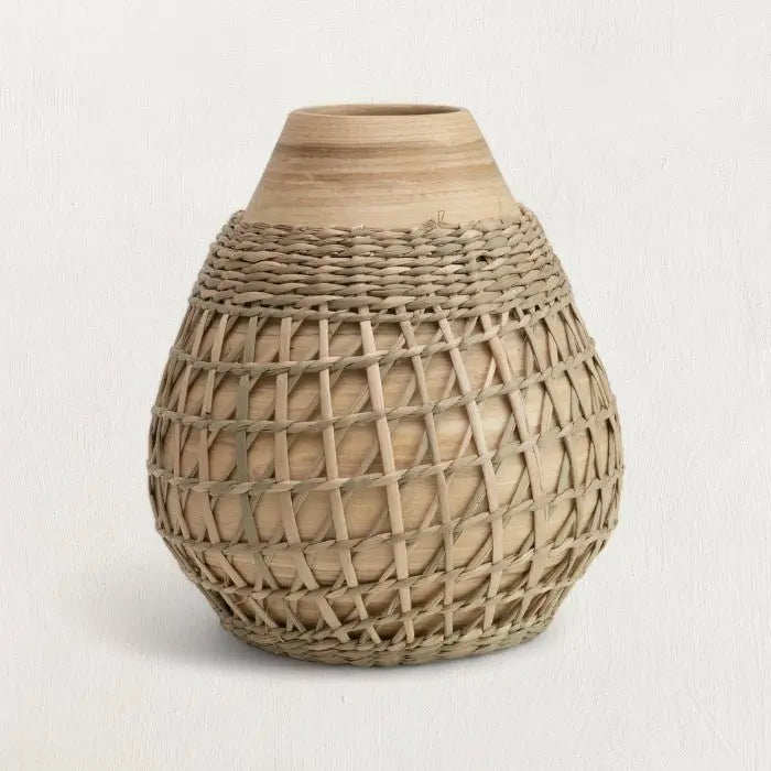 Bamboo Vase with Seagrass Weave White Cliff Studio