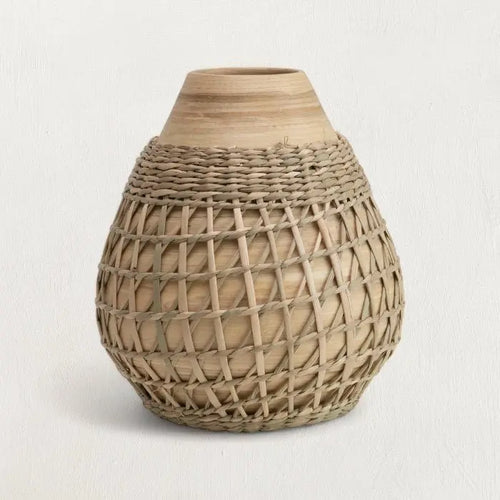 Bamboo Vase with Seagrass Weave White Cliff Studio