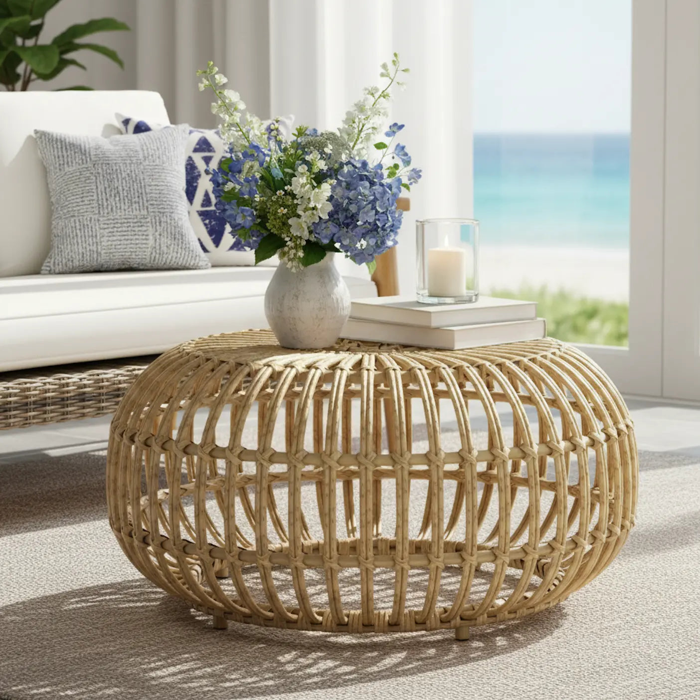 Coastal Woven Rattan Coffee Table HouseOfZazla