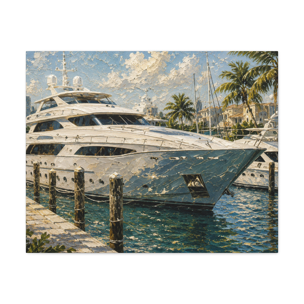 Modern Miami yacht canvas art with clean lines for contemporary living room walls.