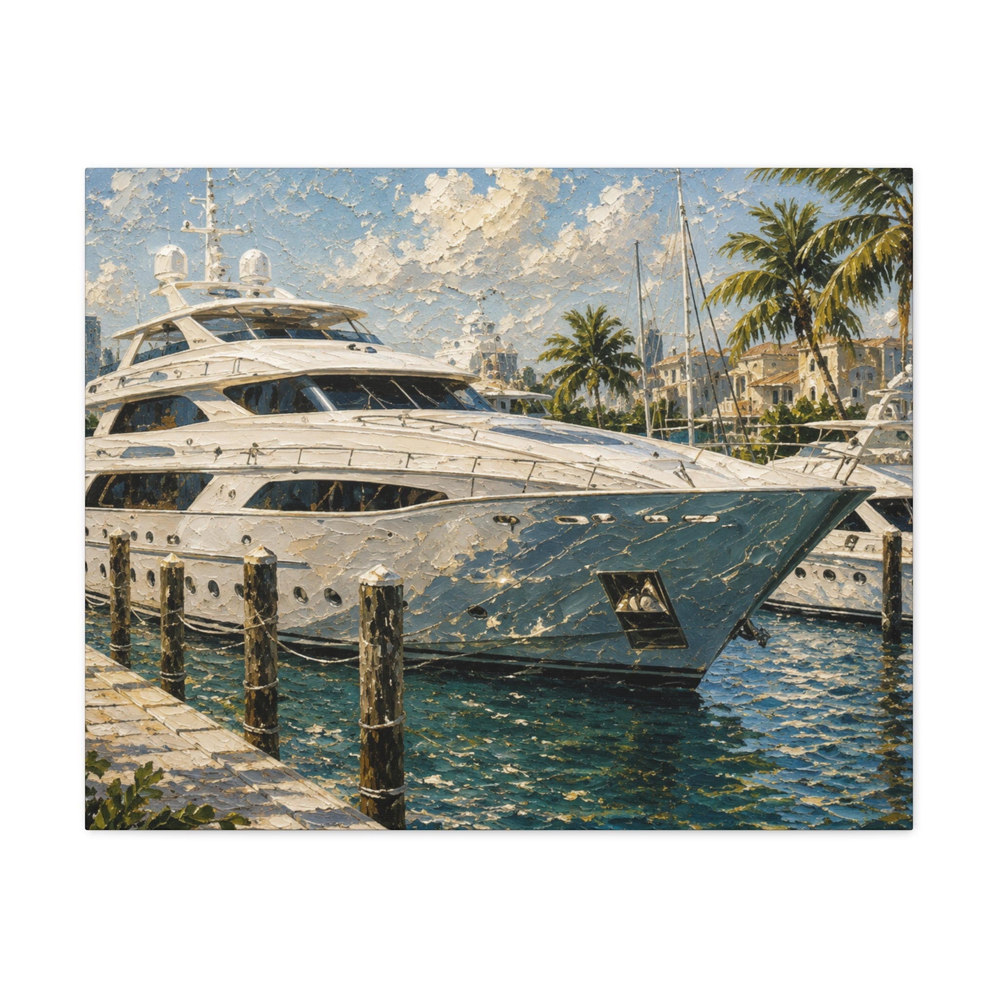 Modern Miami yacht canvas art with clean lines for contemporary living room walls.